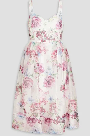 Ml Monique Lhuillier Gathered floral-print organza dress - White - US 8