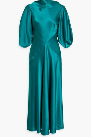 Roksanda Cutout draped silk-satin midi dress - Blue - UK 8