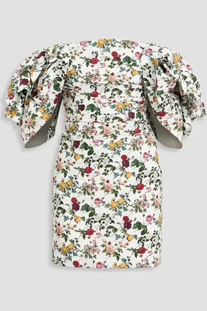 Oscar de la Renta Off-the-shoulder ruched floral-print stretch-cotton poplin mini dress - - US 8