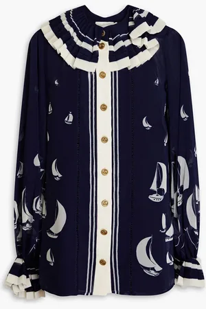 ZIMMERMANN Pleated printed chiffon shirt - Blue - 00