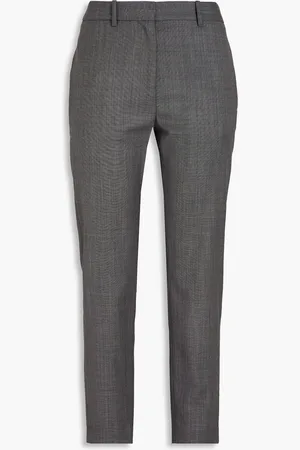 NILI LOTAN Cropped mélange stretch-wool slim-leg pants - Gray - US 12