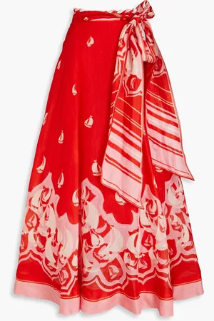 ZIMMERMANN Printed linen and silk-blend maxi skirt - - 0