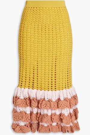 ZIMMERMANN Tiered crocheted cotton midi skirt - Yellow - 0