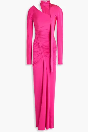 Victoria Beckham Cutout ruched satin-jersey maxi dress - Pink - UK 4