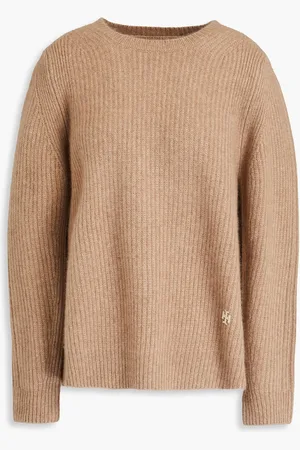 Tory Burch Embroidered ribbed cashmere sweater - Neutral - L