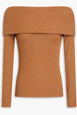 ENZA COSTA Off-the-shoulder ribbed-knit sweater - Brown - L