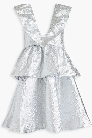 Ganni Ruffled metallic cloqué mini dress - Metallic - DE 32