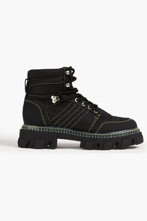 Ganni Lace-up leather and canvas ankle boots - - EU 36