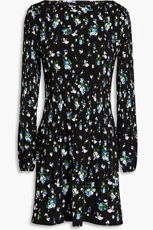 Maje Floral-print plissé-crepe mini dress - - FR 36