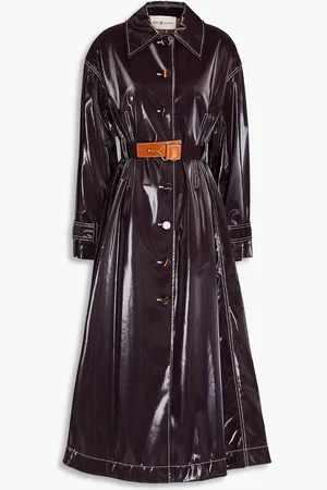 Tory Burch Leather-trimmed belted vinyl trench coat - Purple - US 6