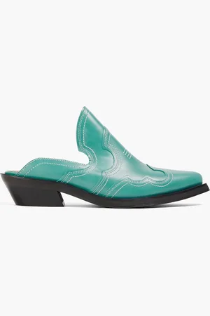 Ganni Embroidered leather mules - Blue - EU 35