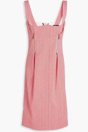 VERSACE Zip-detailed houndstooth cotton-blend tweed dress - Pink - IT 46