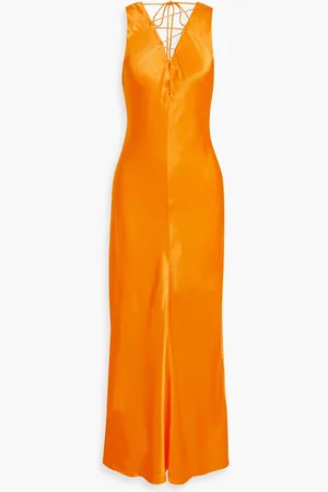 Frame Lace-up satin-jacquard maxi dress - Yellow - L