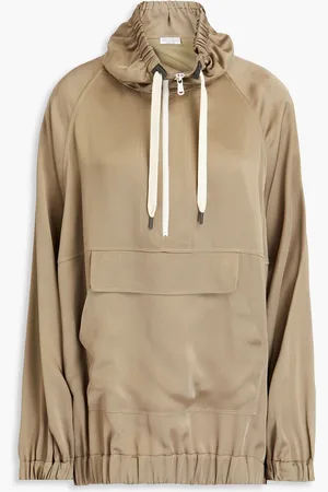 Brunello Cucinelli Bead-embellished satin hoodie - Neutral - M