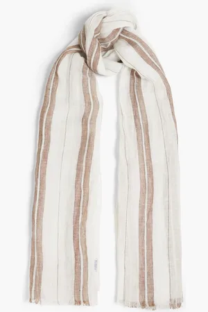 Brunello Cucinelli Striped metallic linen-blend gauze scarf - Brown - OneSize