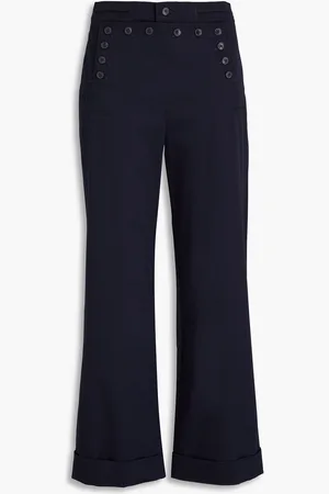Tory Burch Button-detailed cotton-twill wide-leg pants - Blue - US 2