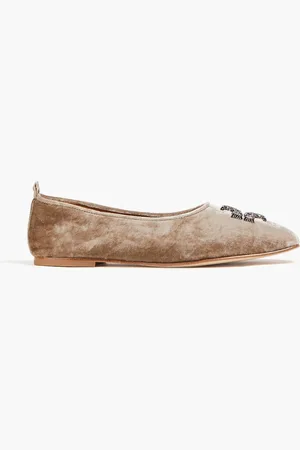 Tory Burch Embellished velvet ballet flats - Neutral - US 5