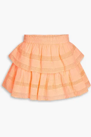 LOVESHACKFANCY Ruffled tiered cotton mini skirt - Orange - XS