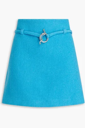 Ganni Belted wool-blend twill mini skirt - Blue - DE 44