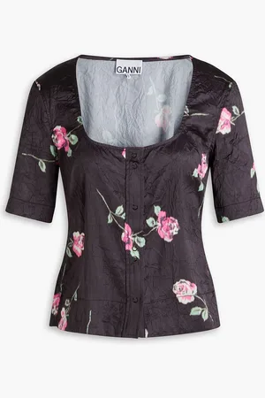 Ganni Floral-print crinkled-satin blouse - - DE 36