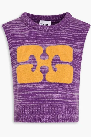 Ganni Cropped intarsia-knit vest - - XXS