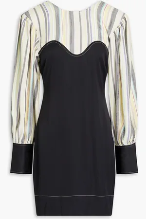 Ganni Striped satin-paneled woven mini dress - - DE 38