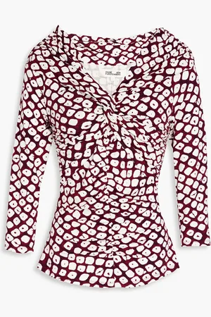 Diane von Furstenberg Greg off-the-shoulder twist-front printed jersey top - Burgundy - XL