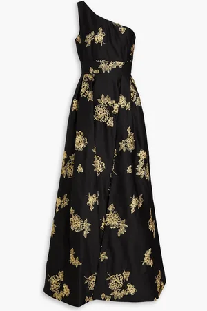 Marchesa Notte One-shoulder embroidered satin gown - - US 10