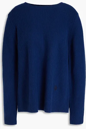 Tory Burch Embroidered ribbed cashmere sweater - Blue - M