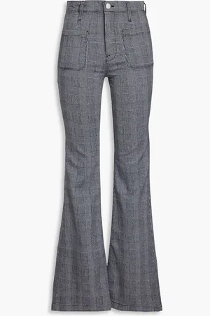 Frame Prince of Wales checked cotton-blend flared pants - Blue - 28