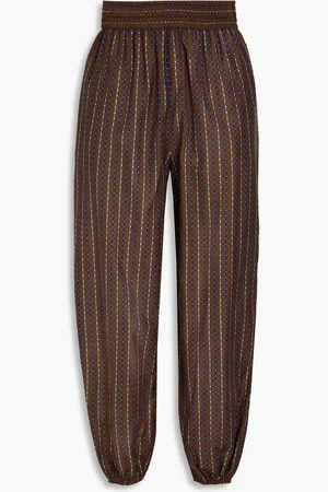 Tory Burch Printed cotton and silk-blend tapered pants - - US 4