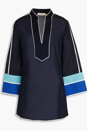 Tory Burch Color-block cotton-voile tunic - Blue - XS