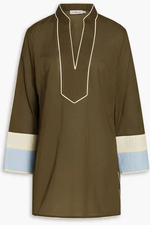 Tory Burch Color-block cotton-voile tunic - Green - S