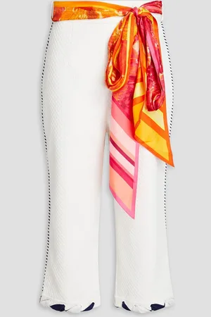 Zimmermann Ginger Belted Cropped Floral-print Linen Flared Pants in White