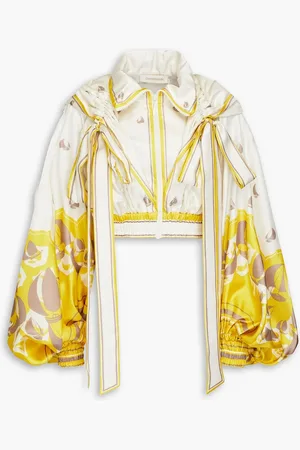 ZIMMERMANN Cropped printed silk-twill hooded jacket - - 0