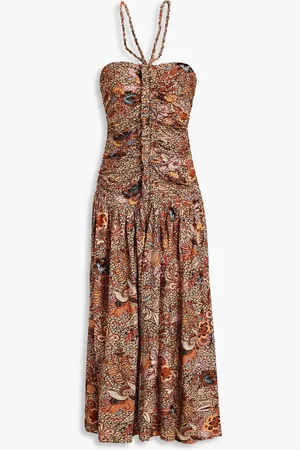 ULLA JOHNSON Marcella ruched floral-print cotton-jersey midi dress - Neutral - US 10