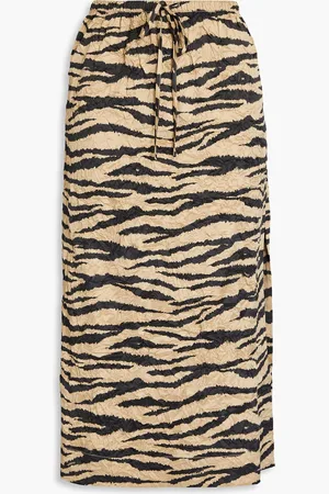 Ganni Crinkled tiger-print stretch-satin midi skirt - - DE 34