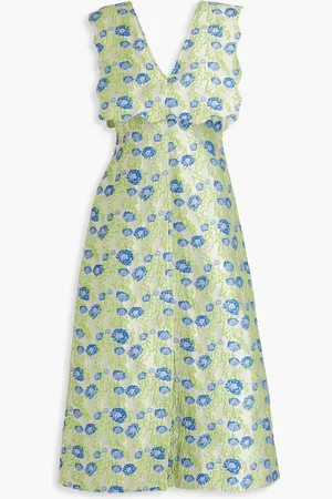 Ganni Scalloped floral-jacquard midi dress - Green - DE 36