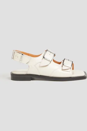 Ganni Buckled leather slingback sandals - White - EU 36