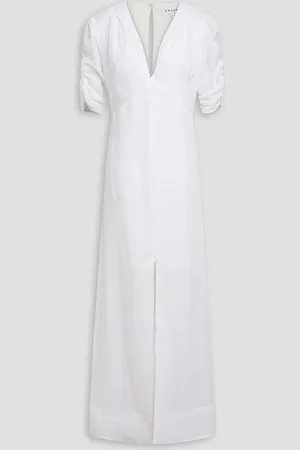 Frame Gahthered ramie-gauze maxi dress - - S