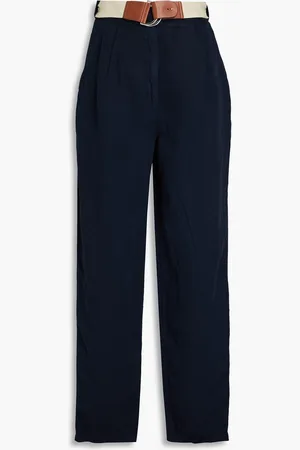 Emporio Armani Belted Lyocell and linen-blend wide-leg pants - Blue - IT 42