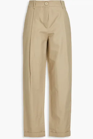 Emporio Armani Pleated cotton and linen-blend twill wide-leg pants - Neutral - IT 38