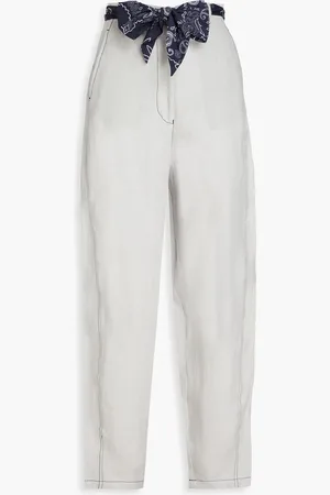 Emporio Armani Tie-detailed linen tapered pants - Gray - IT 36