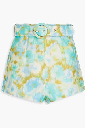 ZIMMERMANN Belted floral-print linen and silk-blend shorts - Blue - 4
