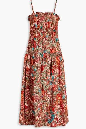 ULLA JOHNSON Lisbet floral-print cotton-poplin midi dress - Red - US 2
