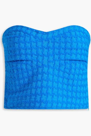 Sandro Off-the-shoulder cropped bouclé-tweed top - Blue - 3