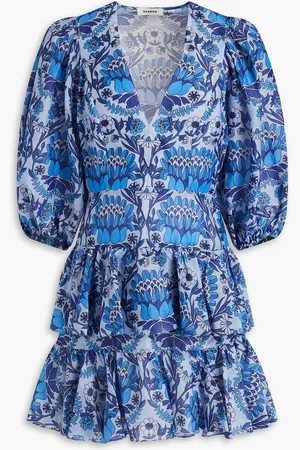 Sandro Tiered printed linen-blend gauze mini dress - Blue - FR 40