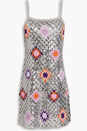 Sandro Sequin-embellished metallic crochet and open-knit mini dress - Metallic - FR 42