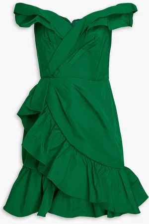 Marchesa Notte Off-the-shoulder ruffled faille mini dress - - US 12