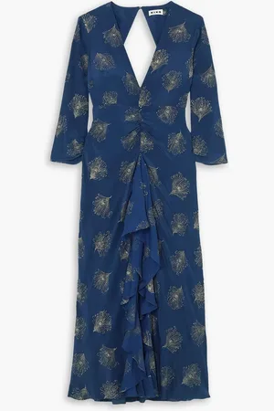RIXO London Rose cutout ruffled glittered silk-crepe midi dress - Blue - UK 14